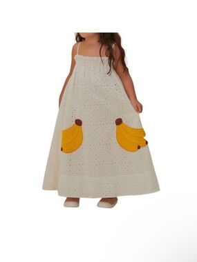 FARM Rio Cream Eyelet Maxi Dress with Yellow Banana Pockets